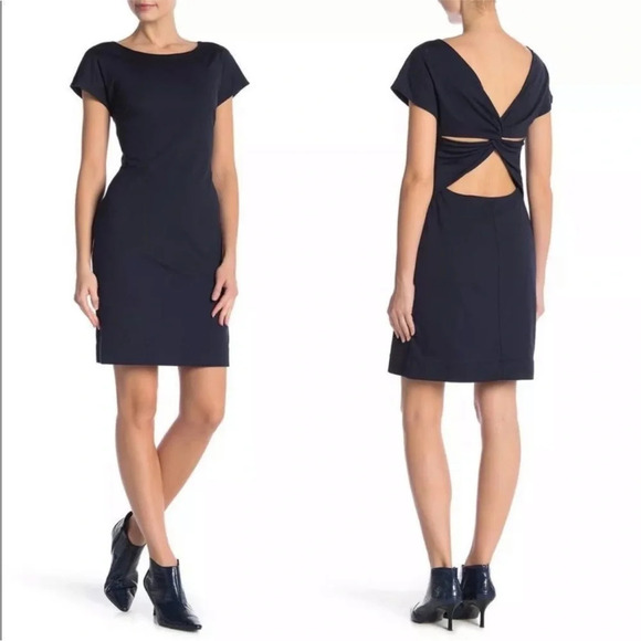 Theory Andrizza Twisted Back Stretch Seersucker Dress - Size 6 - Picture 1 of 13